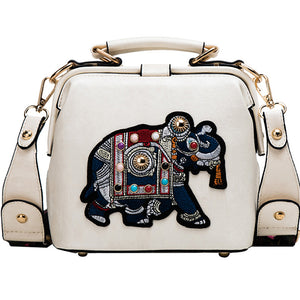Elephant embroidered shoulder handbag
