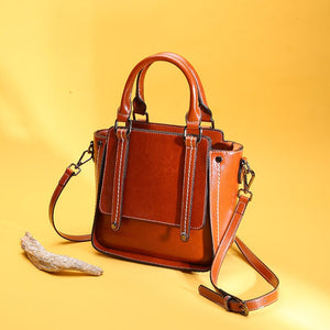 RETRO STYLE SOLID COLOR LEATHER LARGE CAPACITY TOTE BAG