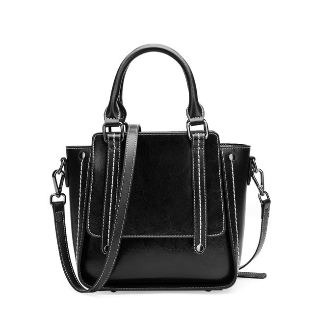 RETRO STYLE SOLID COLOR LEATHER LARGE CAPACITY TOTE BAG